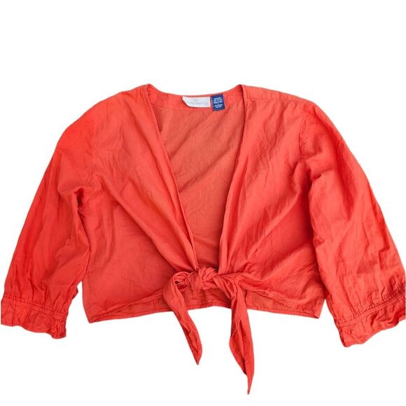 Soft Sorroundings -1658 3/4 Sleeve Front Tie Crop Top Red Large‎ - Picture 1 of 3